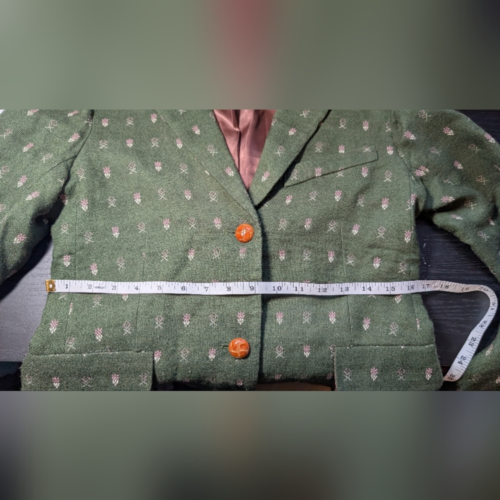 Anthropologie Mädchen Blazer, Women's Size M, Green Wool With Pink Accents - Picture 4 of 11